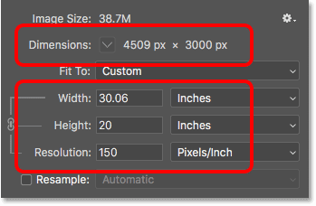 کاهش رزولوشن تصویر، اندازه چاپ را در کادر محاوره ای تصویر در فتوشاپ افزایش می دهد